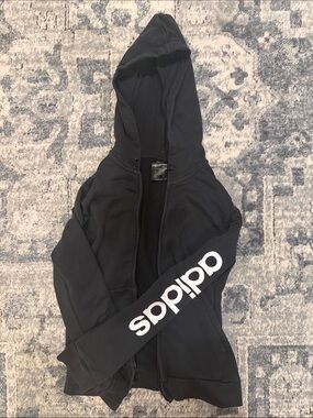 adidas Hooded Zip Sweatshirt with Logo Sleeve